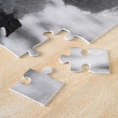 白黒プードルの顔の子犬の目 ジグソーパズル (側面)