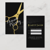 白黒ヘアパターン金ゴールドはさみヘアスタイリスト 予約カード (正面/裏面)