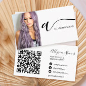 白黒ヘアメイクアップ写真イニシャルqrコード 名刺
