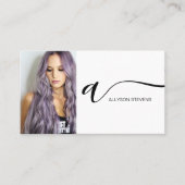 白黒ヘアメイクアップ写真イニシャルqrコード 名刺 (正面)