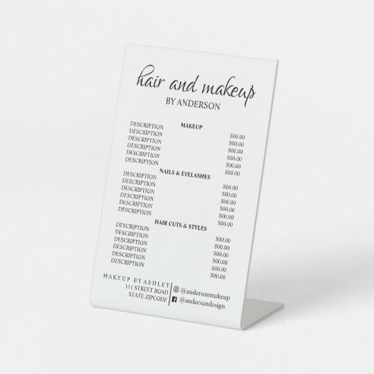 白黒ヘシンプルア化粧サロン価格 台座サイン (正面)