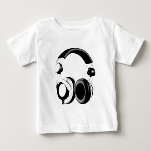 白黒ヘッドフォンのアートワーク ベビーTシャツ