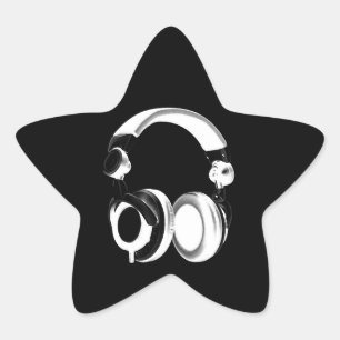 白黒ヘッドフォンシルエット 星シール