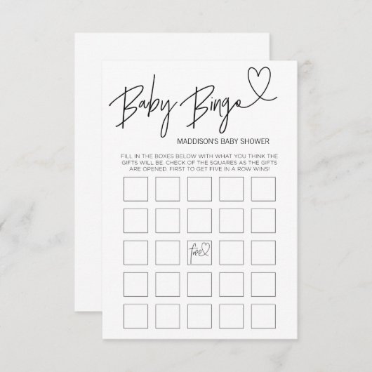 白黒ベビーのビンゴのベビーシャワーのゲームカード エンクロージャーカード (正面/裏面)