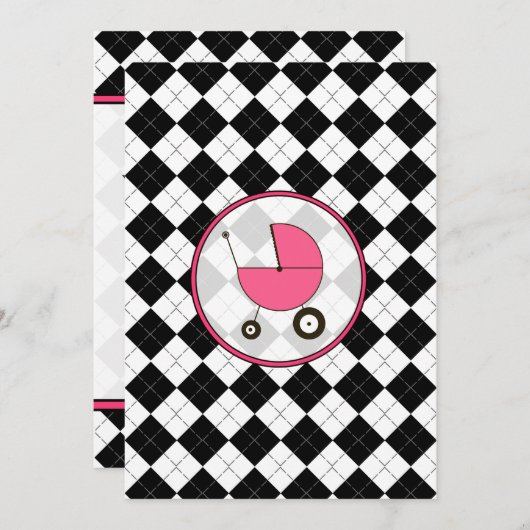 白黒ベビーシャアーガイル柄のワー招待状 招待状 (正面/裏面)