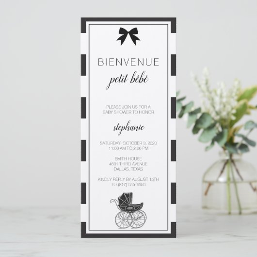 白黒ベビーシャフランスのワー招待状 招待状 (スタンド正面)