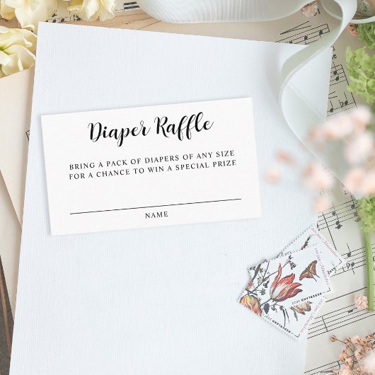 白黒ベビーシャワーゲームおむつラッフルカード 名刺