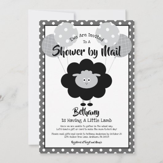 白黒ベビーシャワーバイメールラムシックモダン 招待状 (正面)