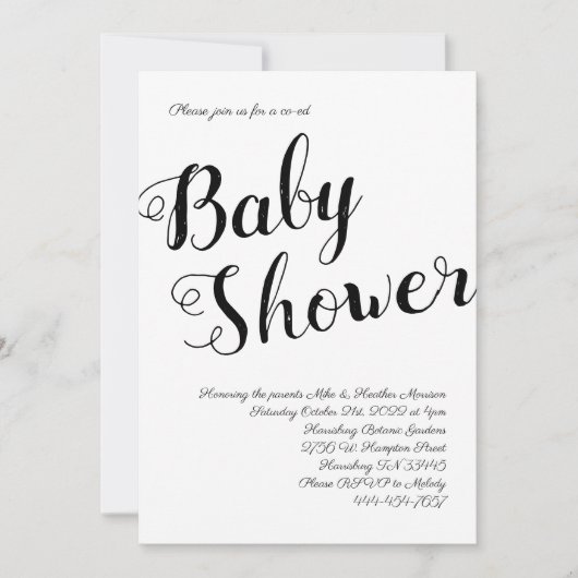 白黒ベビーシャワー男女兼用共同編 招待状 (正面)