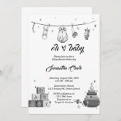 白黒ベビーシャワー 招待状 (正面/裏面)