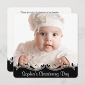 白黒ベビーフォト《キリスト教》洗礼式や命名式 招待状 (正面/裏面)