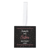 白黒ベビー初めてのクリスマス3写真 キューブオーナメント (正面)