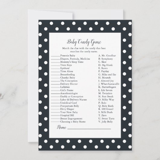 白黒ベビー弓ベビーキャンディベビーシャワーゲーム 招待状 (正面)