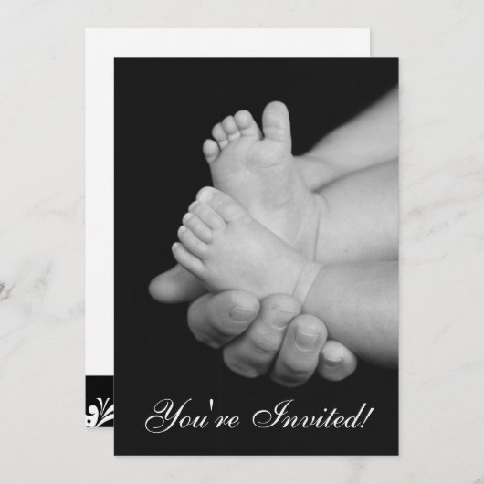 白黒ベビー足ベビーシャワー招待状 招待状 (正面/裏面)