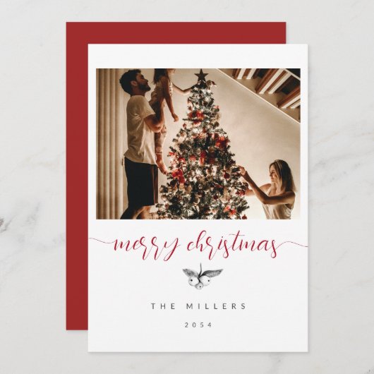 白黒ベリースケッチファミリーフォトクリスマス シーズンカード (正面/裏面)