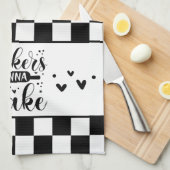 白黒ベーカー市松模様にの焼き出し キッチンタオル (四つ折り)