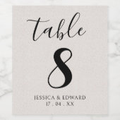 白黒ベージュシックエレガントテーブル番号シンプル ワインラベル (シングルラベル)