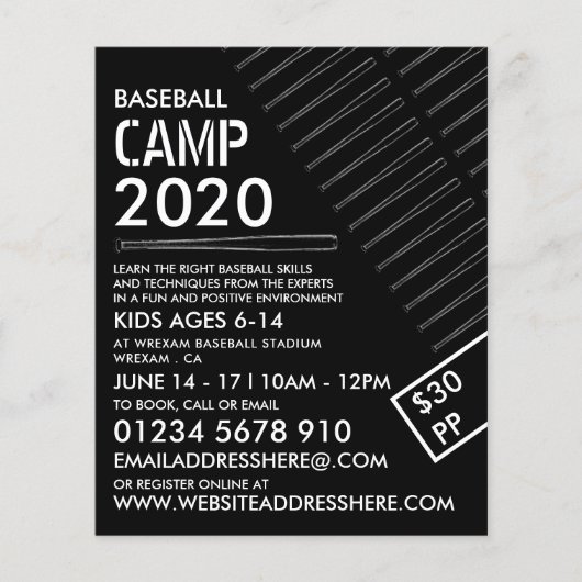 白黒ベースボールこうもりベースボールキャンプ広告 チラシ (正面)