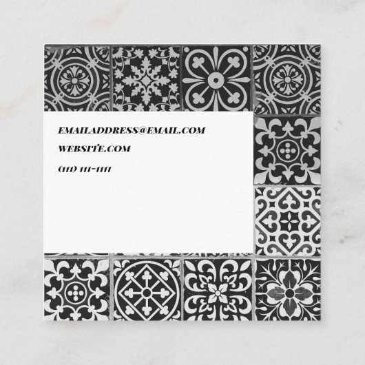 白黒ペイズリーのパターン(の模様が)あるなタイル スクエア名刺 (裏面)