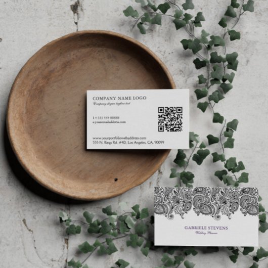 白黒ペイズリーウェディングプランナー 名刺