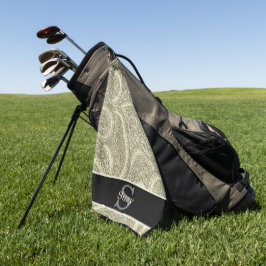 白黒ペイズリーエレガントイニシャルモノグラム ゴルフタオル