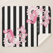 白黒ペイズリーストライプピンクフラミンゴ シェルパブランケット (正面(横))