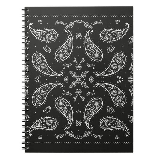 白黒ペイズリーバンダナオーナメントプリント。六 ノートブック (正面)