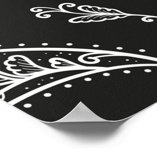 白黒ペイズリーバンダナオーナメントプリント。六 ポスター (角)