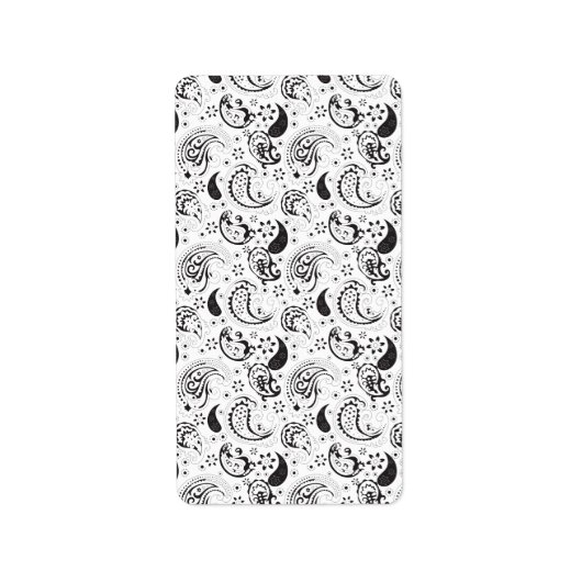 白黒ペイズリーパターン – テキスエレガントトアート ラベル (正面)