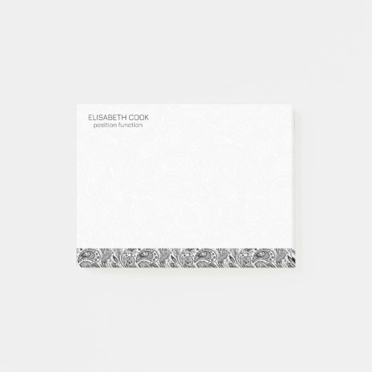 白黒ペイズリーパターン ポストイット (正面)