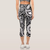 白黒ペイズリープリントヨガパンツ カプリレギンス (裏面)