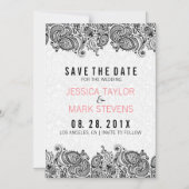 白黒ペイズリーレース&ダマスク マグネット招待状 (正面)