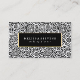 白黒ペイズリー金ゴールドアクセント 名刺
