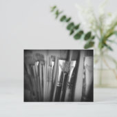 白黒ペイントブラシペンキの芸術のクリエイティブ ポストカード (スタンド正面)