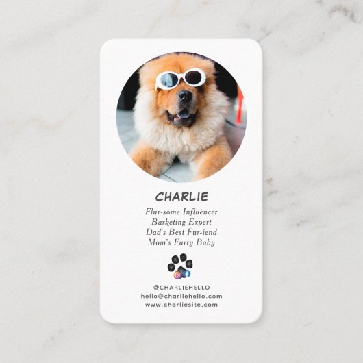 白黒ペットドッグフォトソーシャルメディアQrコード 名刺 (正面)