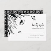 白黒ペンインクバタフライボタニカル 出欠カード (正面/裏面)