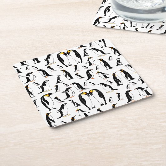 白黒ペンギン模様 スクエアペーパーコースター (アングル)