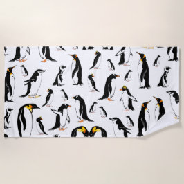 白黒ペンギン模様 ビーチタオル