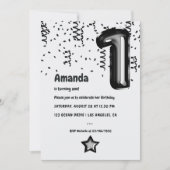 白黒ホイルバルーン1st誕生日 招待状 (正面)