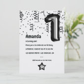 白黒ホイルバルーン1st誕生日 招待状 (スタンド正面)