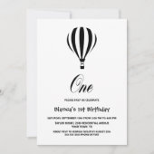 白黒ホットエアバルーン1st誕生日パーティー 招待状 (正面)