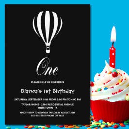 白黒ホットエアバルーン1st誕生日パーティー 招待状