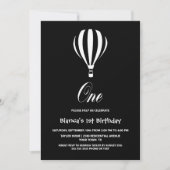 白黒ホットエアバルーン1st誕生日パーティー 招待状 (正面)