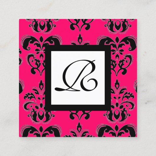 白黒ホットピンクダマスクスクエアモノグラム スクエア名刺 (裏面)
