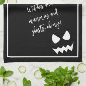 白黒ホラーハロウィーン幽霊顔引用文ママ キッチンタオル (折り畳み)