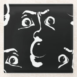 白黒ホラー顔 ガラスコースター