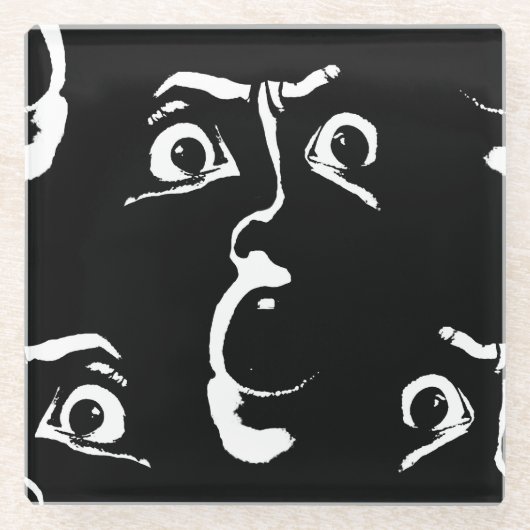 白黒ホラー顔 ガラスコースター (正面)