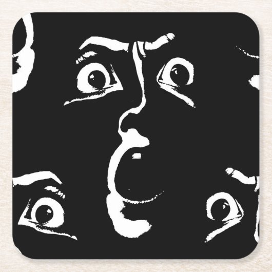 白黒ホラー顔 スクエアペーパーコースター (正面)