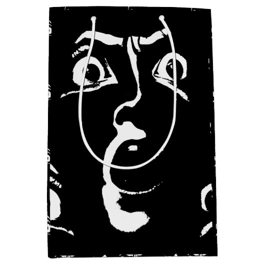 白黒ホラー顔 ミディアムペーパーバッグ (正面)