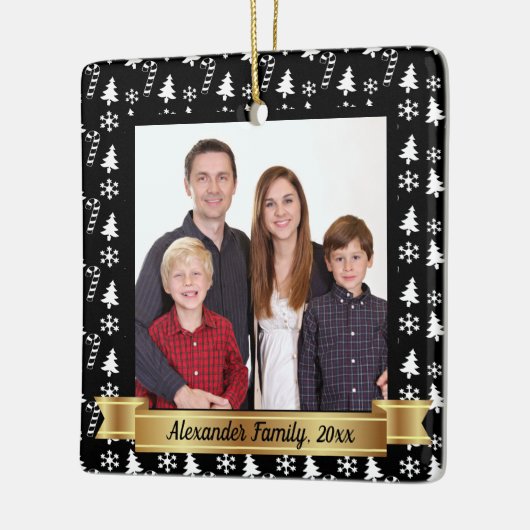 白黒ホリデーパターン写真 セラミックオーナメント (左)